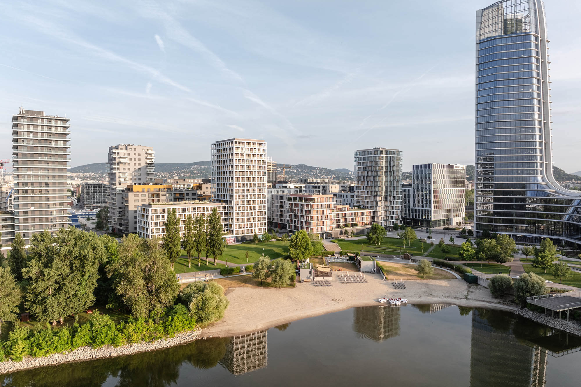 Aerial view of Budapest at night